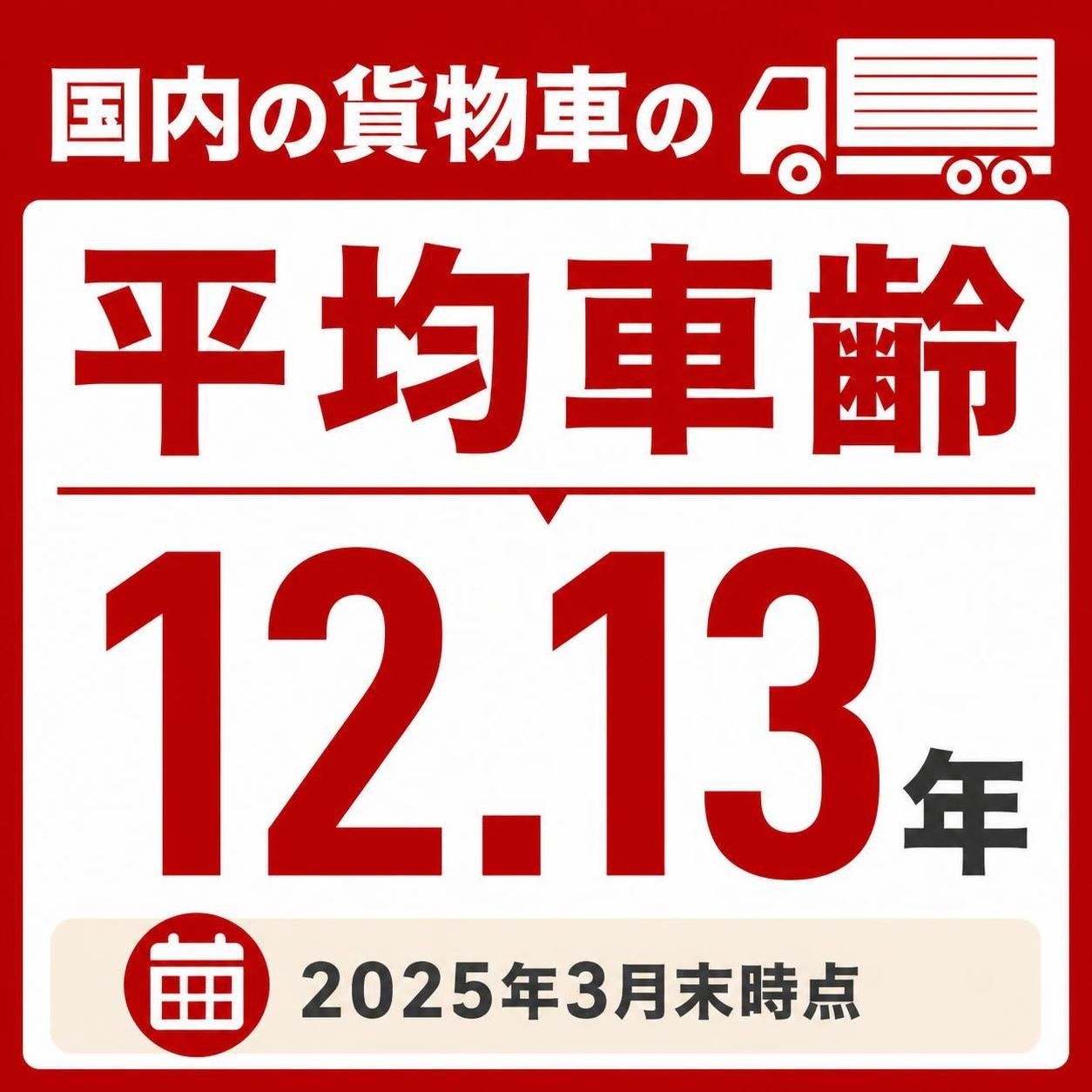 【数字カード作成】国内の貨物車の平均車齢(2025年3月末時点)。12.13年