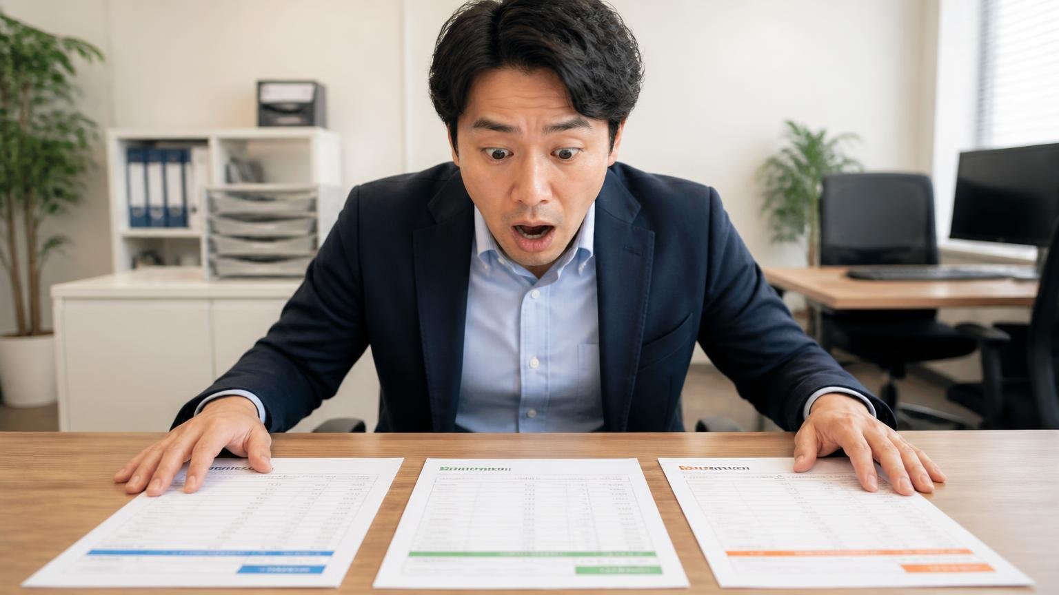 一番高値の所に決めた。事務所の机に3枚の見積書を並べた30代男性1人が、驚いた顔で金額を見比べる