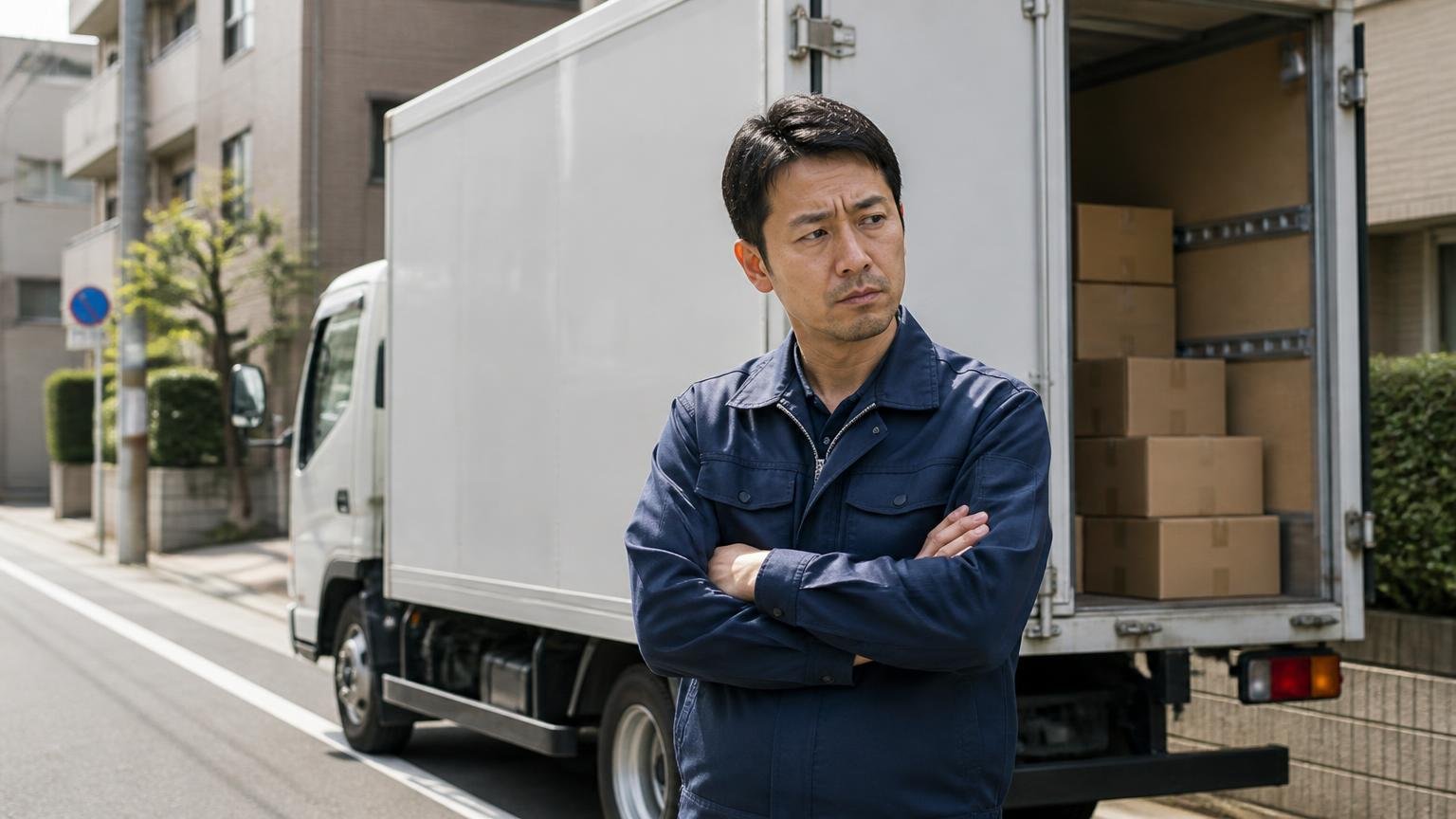 評価が割れるのは乗り方と使い方の違い。市街地の配送先でトラックを停めた男性1人が、腕組みして考え込む