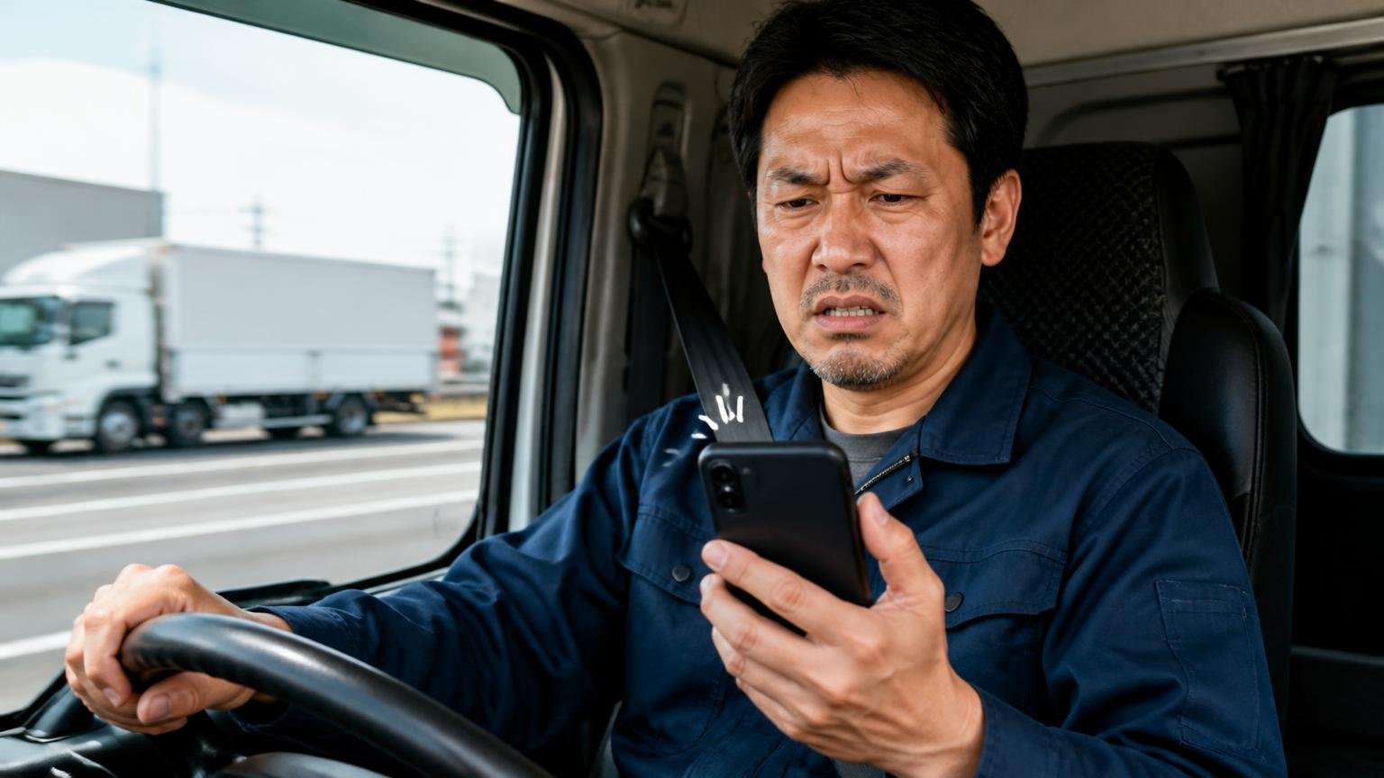 申し込んだ瞬間から電話が来る。走行中のトラックの運転席で、40代男性1人が鳴り続けるスマホに顔をしかめる
