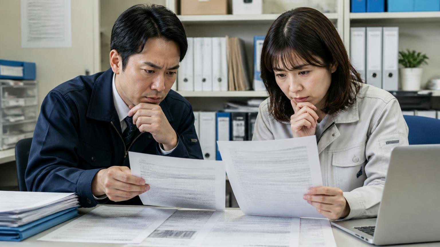AMT関連のリコールは実際に届け出られている。事務所の机で書類を広げた男女2人が、リコール通知を真剣に読み込む