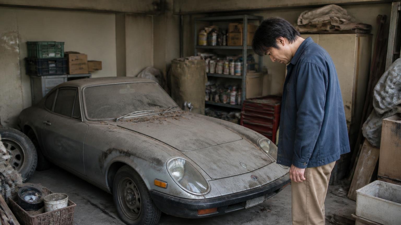 値段がつかないという思い込み。車庫の隅で埃をかぶった動かないエルフの前に立ち、肩を落とす男性