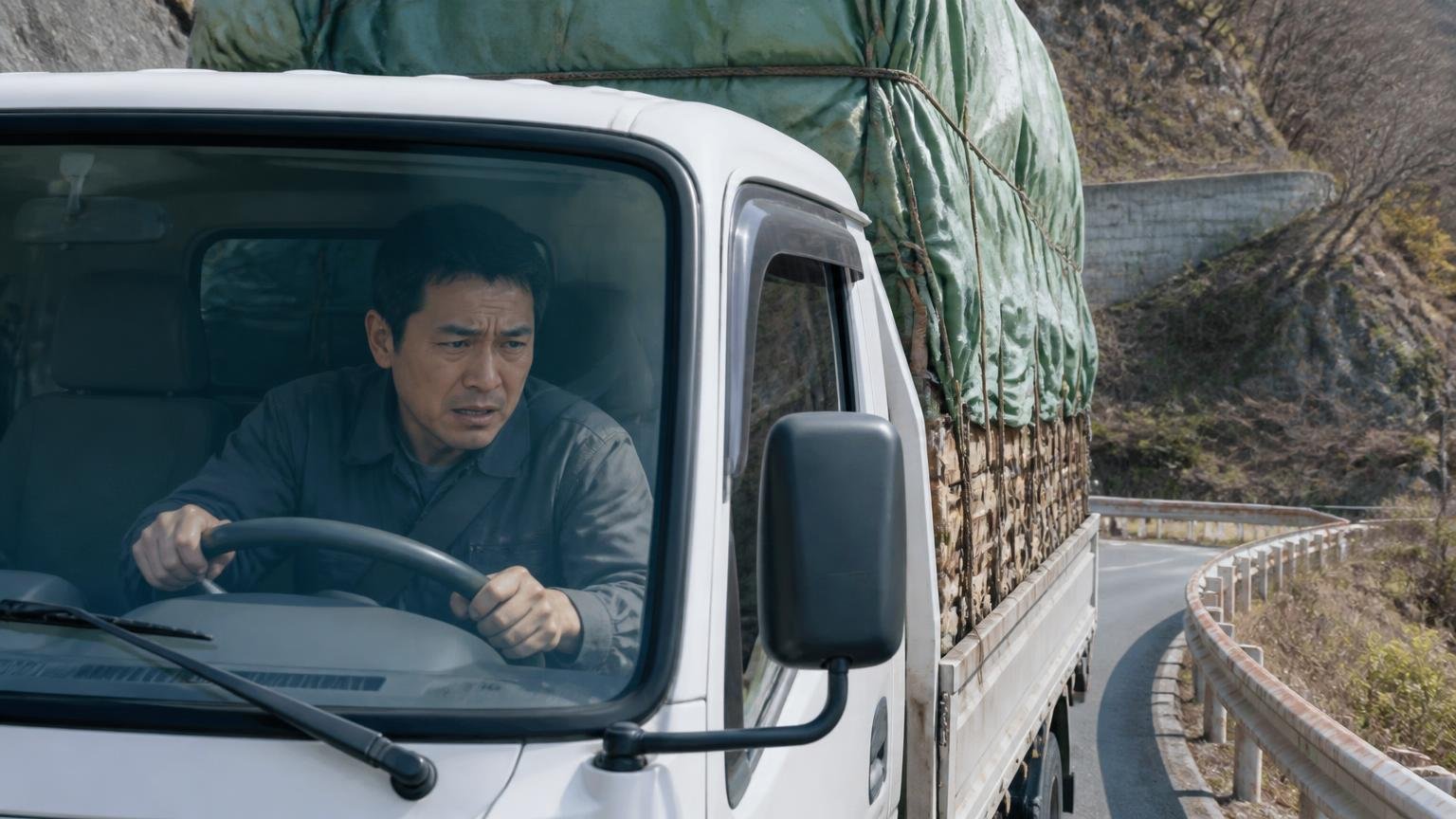 重い荷で山道は向いていない。勾配のある峠道で満載のトラックを運転する40代男性1人が眉を寄せる