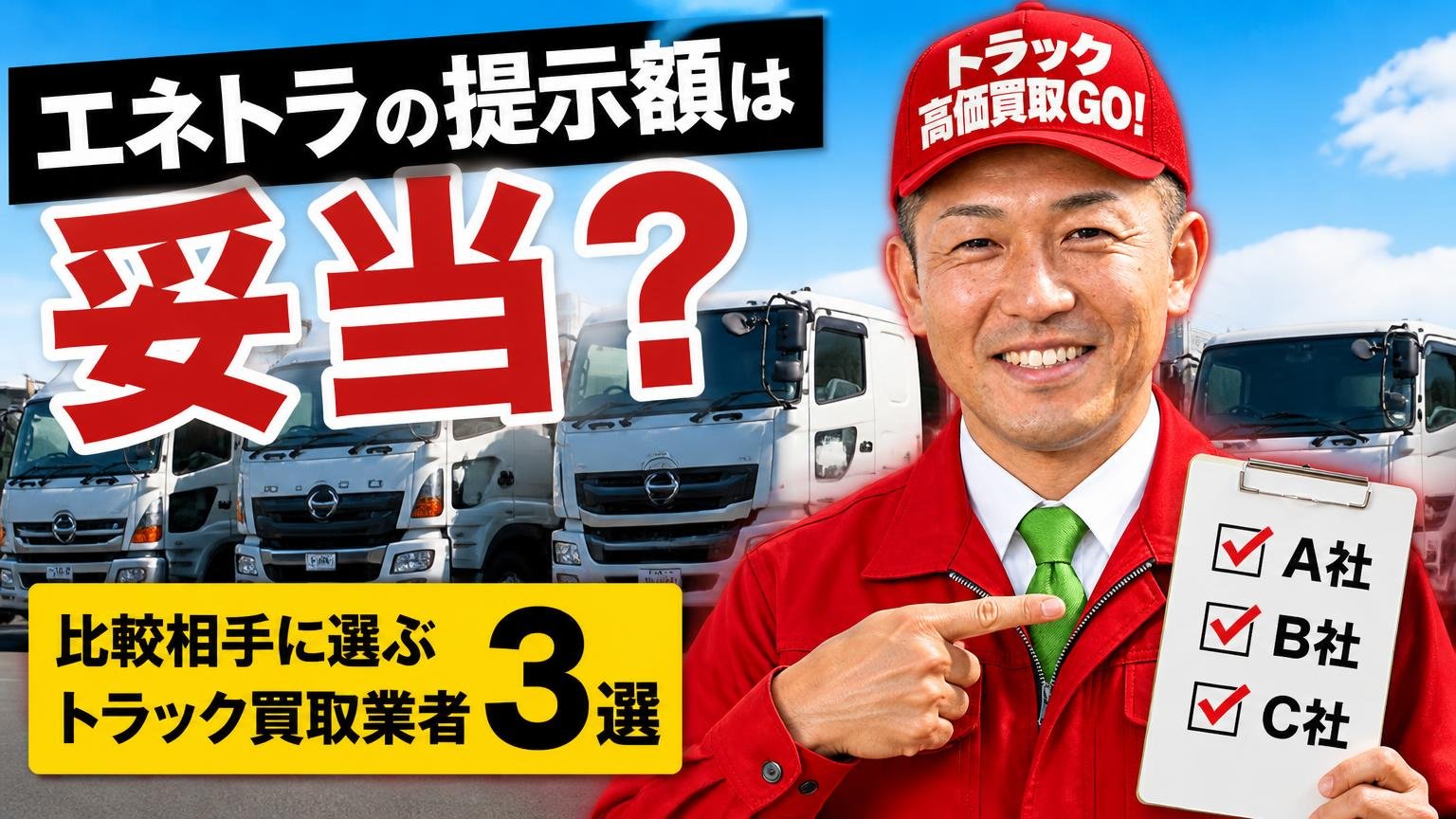 エネトラの提示額が妥当か確かめたい人が、比較相手に選んでいるトラック買取業者3選