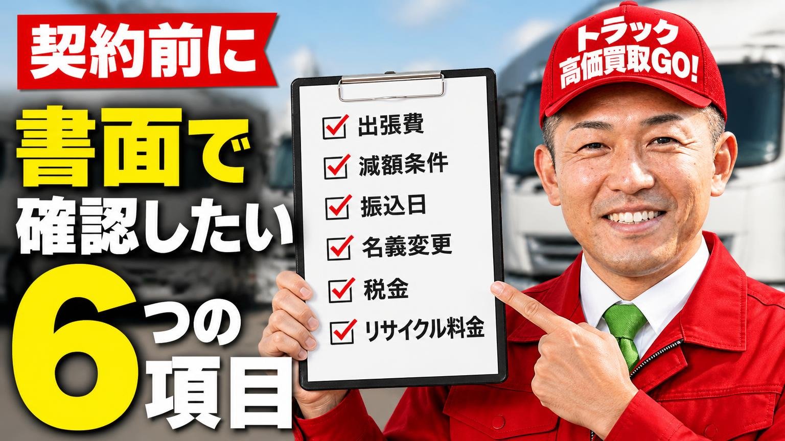 契約前に書面で確認したい6つの項目|出張費・減額条件・振込日・名義変更・税金・リサイクル料金