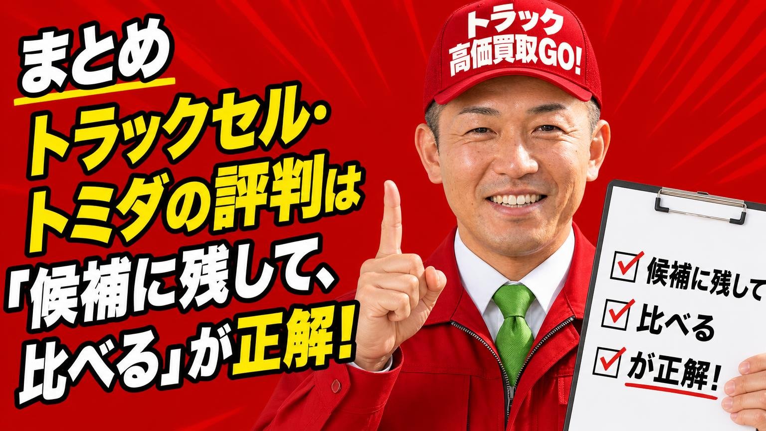 まとめ｜トラックセル・トミダの評判は「候補に残して、比べる」が正解