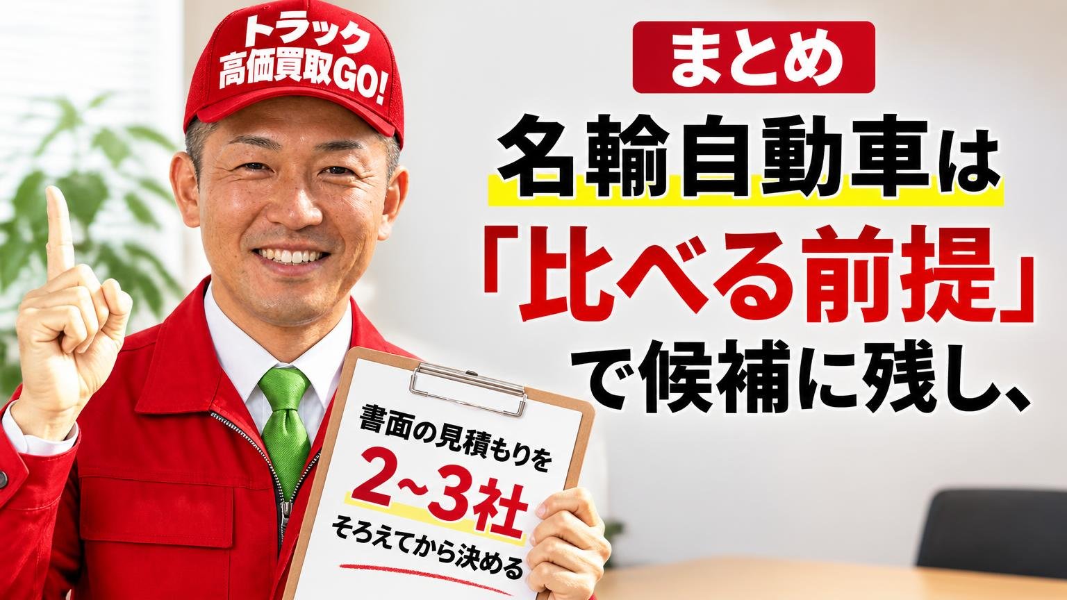 まとめ｜名輸自動車は「比べる前提」で候補に残し、書面の見積もりを2〜3社そろえてから決める