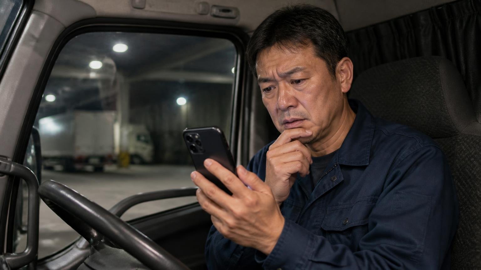 本文つきの悪い口コミは見つからず。★1が1件あるが中身は見えない 深夜の車庫に停めたトラックの運転席でスマホの星の数を不安そうに見つめる40代男性