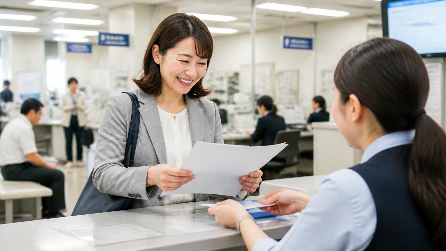 名義変更の窓口は県内に4か所、住所で管轄が分かれる 運輸支局の窓口で書類を受け取りほっとする運送会社の事務担当の女性