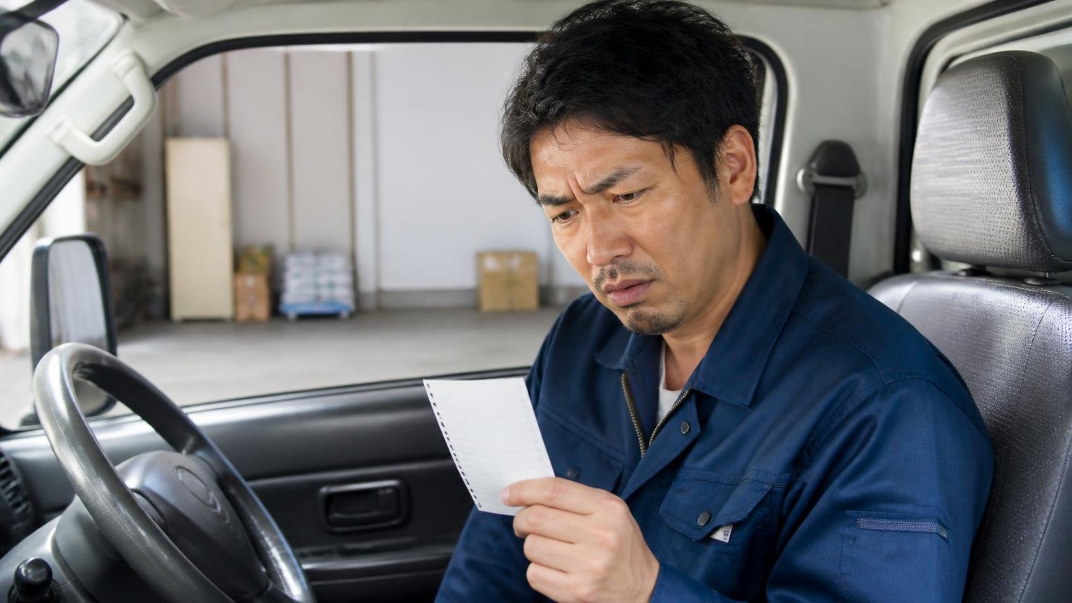 電話の概算を確定額だと思い込む 車庫の運転席で通話を切った直後 30代の男性ドライバー1人 メモの金額を見て眉をひそめる