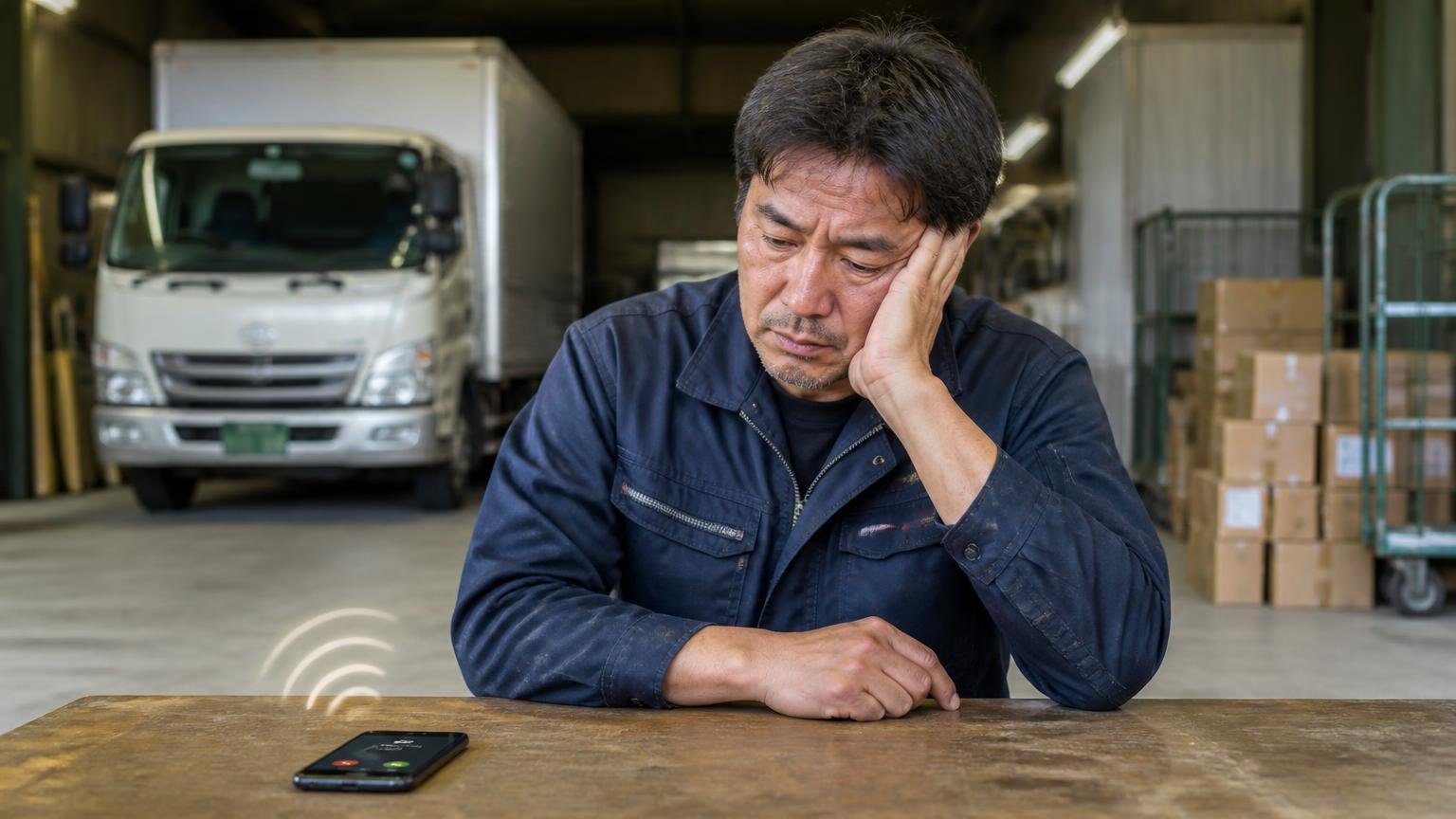営業電話が怖くて動けなくなる 配送を終えた夕方の車庫で鳴り続けるスマホ 40代の男性1人 ため息をつき画面を伏せる