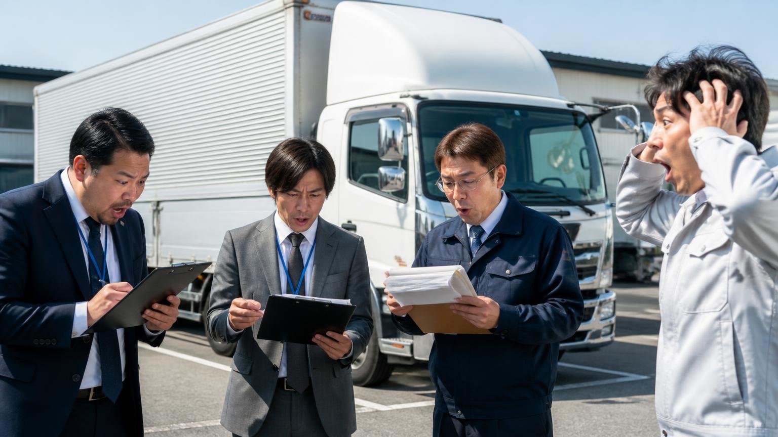 同じ日に並べると金額差が見える、営業所の駐車場で3社の査定士が同時に4tウイングを査定し驚く経営者