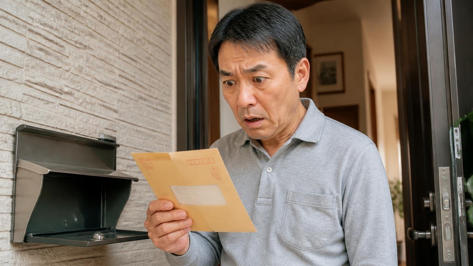 名義変更の完了を確認しない 郵便受けから納税通知書を取り出した玄関先 50代の男性1人 封筒を見て固まる
