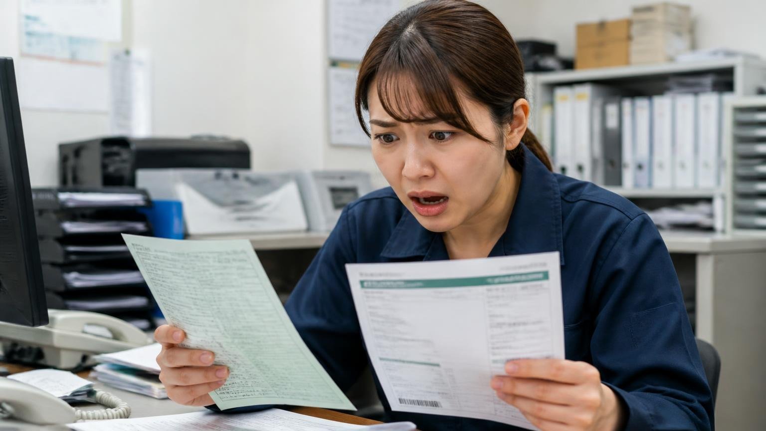 名義変更が終わったかを必ず確認する 届いた税金の通知書を手に車検証を見比べて青ざめる運送会社の女性事務員1人