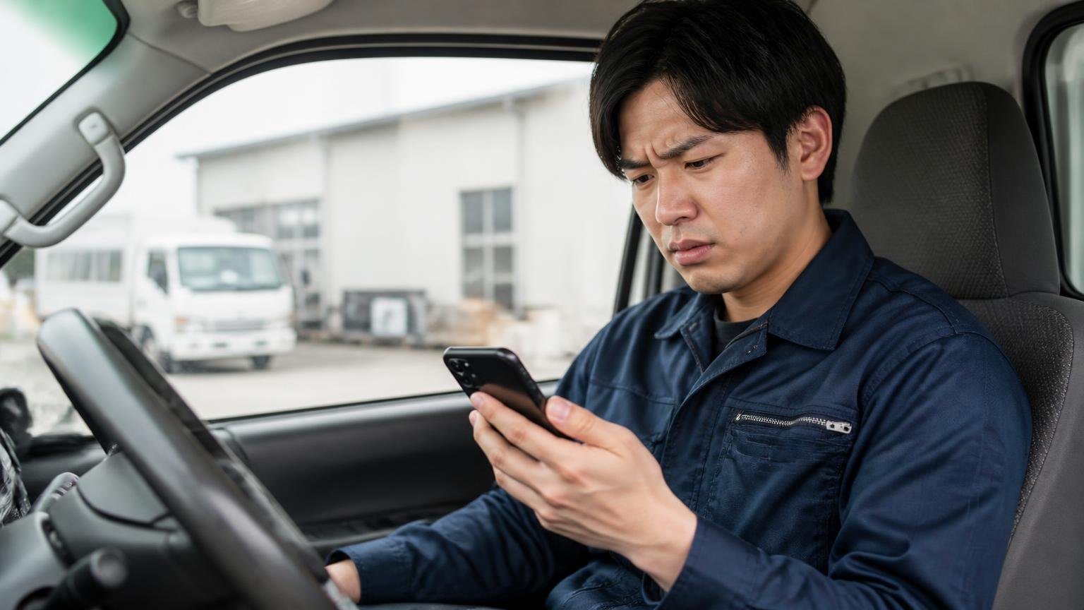 営業電話は連絡手段の指定で止める、配送の休憩中に車内で鳴り続けるスマホを見て眉をひそめる20代ドライバー男性